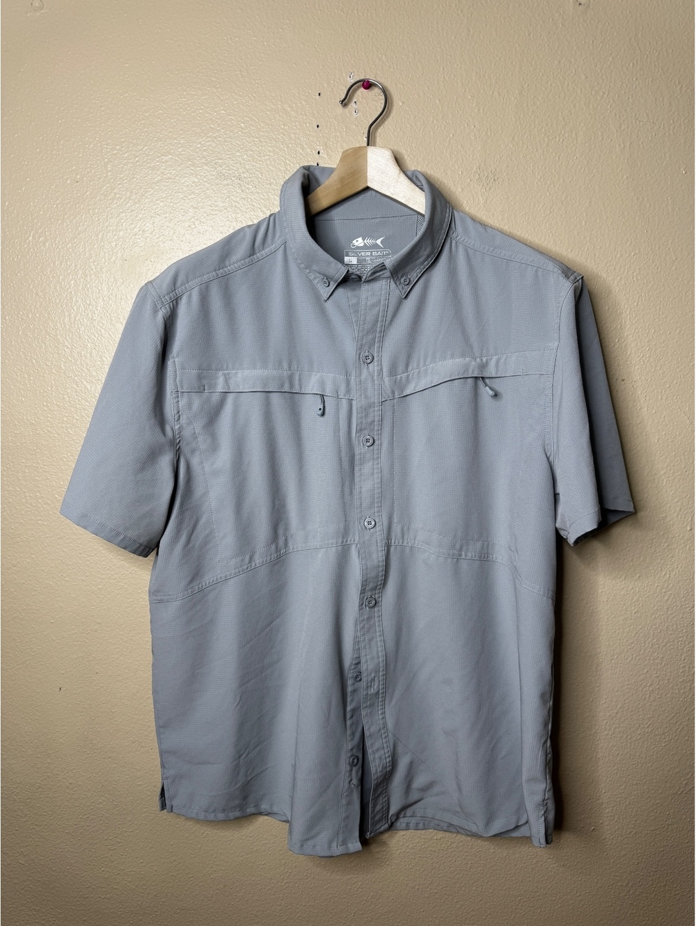 Silver Bait Mens Fishing Shirt Large Gray Short Sleeve Vented Performance UPF